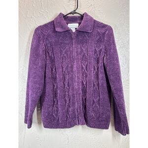 Alfred‎ Dunner Classics Zip Front Chenille Cardigan Sweater Petite Size Small PS
